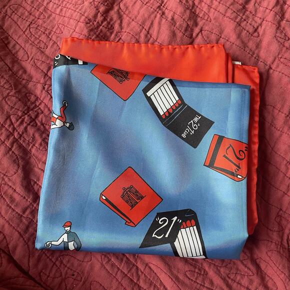 Vintage The 21 Club Scarf Red Blue 100% Silk Made In Japan Jockeys Matchbooks - Picture 12 of 16